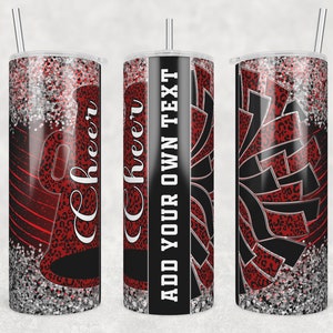 Cheerleader Leopard Becher Wrap: Silber Glitzer & Rot (PNG Digital Download)