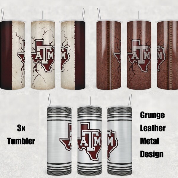 Tamu Tumbler Png, Grunge, Metal and Leather Style Tumbler Wrap , 20 Oz Skinny Sublimation Png, Texas Digital Download, Original Designs