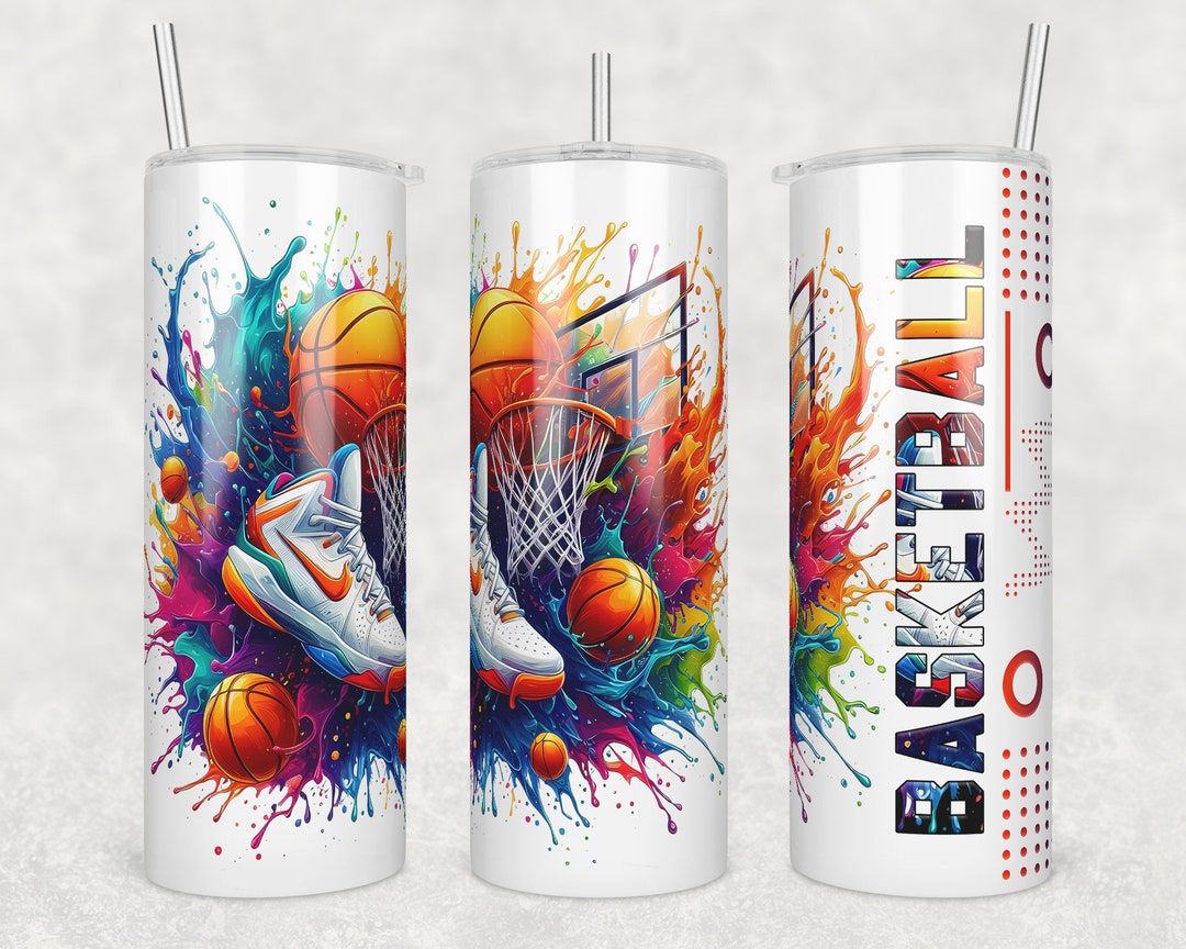 Basketball Tumbler Png, Colorful Splash Art, 20 Oz Skinny Sublimation ...