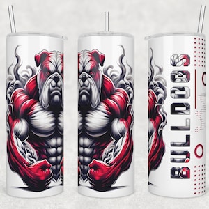 Bulldog Tumbler Png, 20 Oz Skinny Tumbler Wrap, Colorful Smoke Art Design Print, Bulldog Angry Sublimation, Bulldogs School Mascot Sport