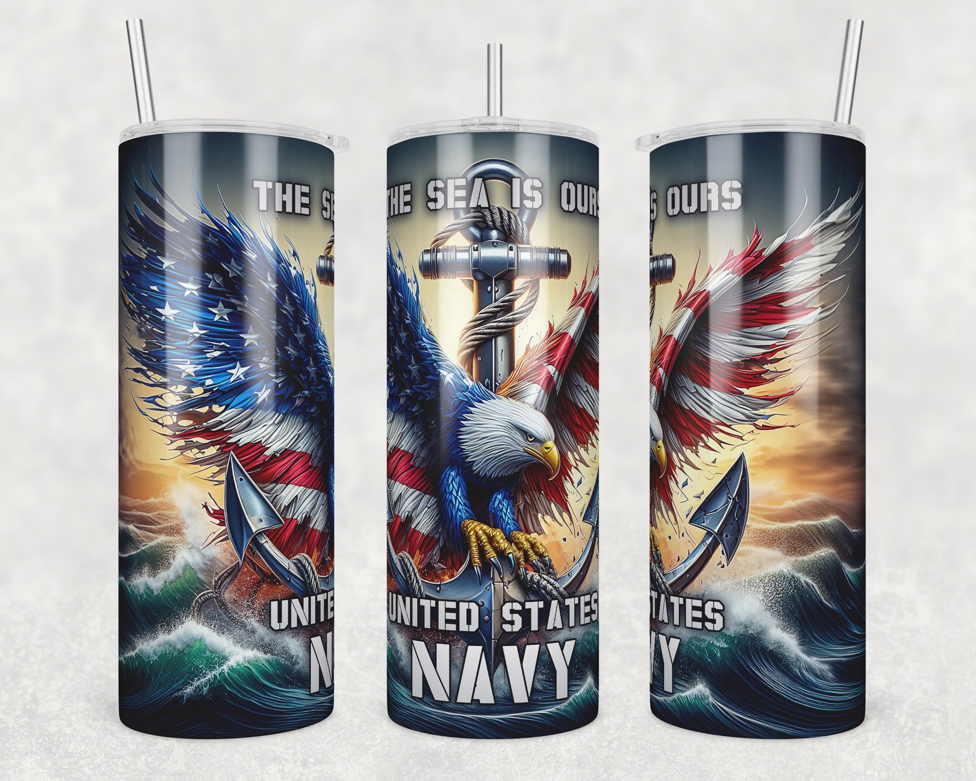 US Navy Tumbler Wrap, American Eagle and Anchor Style, 20 Oz Skinny