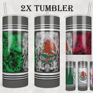 Metal Mexican Flag Tumbler Wrap, 20 oz Skinny Tumbler Png, Colores de la bandera mexicana, Efecto humo, Bandera de México La sublimación del águila y la serpiente