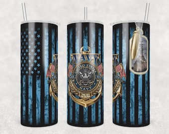Diseño PNG para vaso térmico de la Marina de los EE. UU., camuflaje con la bandera estadounidense, vaso térmico delgado de 20 oz (descarga digital)