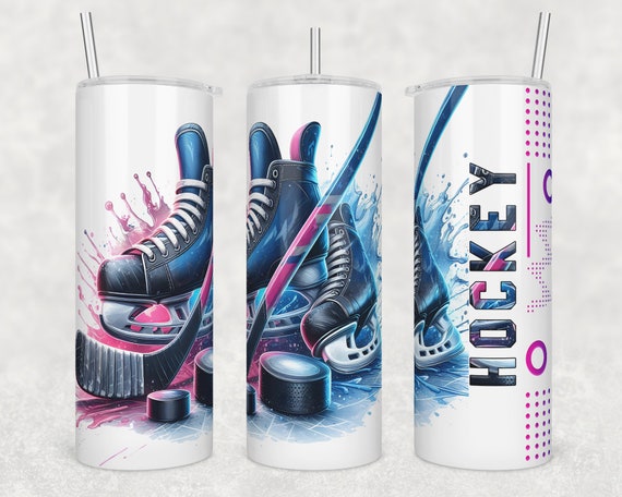 Hockey Tumbler PNG: Pink & Navy Ice Reflections, 20oz Skinny (Digital Download)
