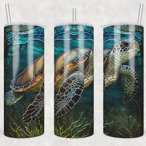 Meeresschildkröte Stained Glass Tumbler Design: 20 Unzen Skinny Tumbler (Digitaler Download)