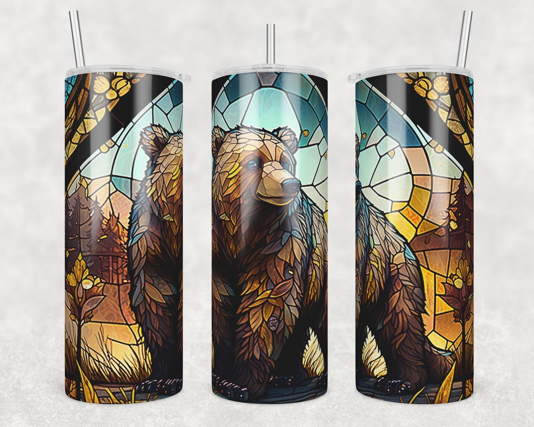Stained Glass Bear 20 Oz Skinny Tumbler Png, Sublimation Design Digital ...
