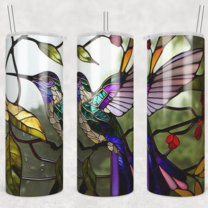 Hummingbird Tumbler Wrap: Stained Glass Sublimation Design (Digital Download)