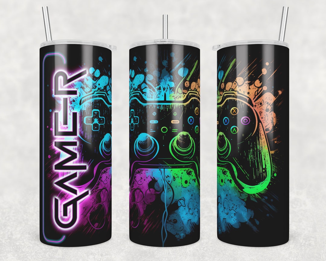 Gamer Neon Tumbler Wrap , 20 Oz Skinny Tumbler Png, Game Controller ...