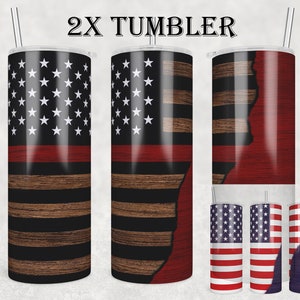 Thin Red Line Tumbler Png, 20 oz Skinny Tumbler Wrap, Red Usa Flag Wooden Theme, Sublimation Design, Firefighter, Fireman, Digital Download