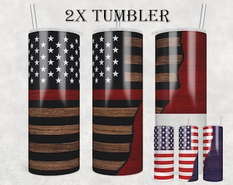 Firefighter Tumbler Wrap PNG, Distressed USA Flag Sublimation (Digital Download)