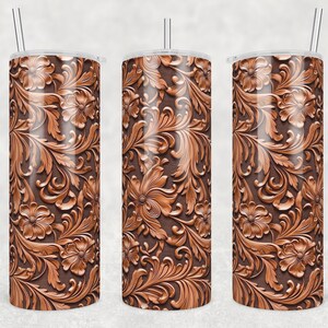 Western Tooled Leather Tumbler Wrap: 20oz Skinny Sublimation Design (Digital Download)