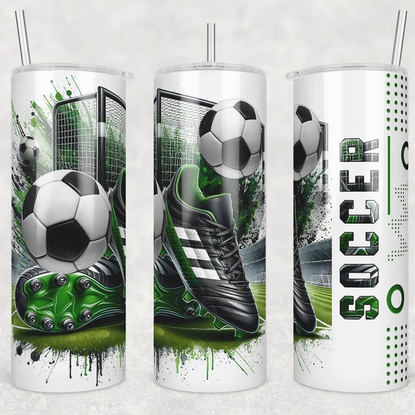 Soccer Tumbler Png, Goal Post, Soccer Cleats and Soccer Ball, Sublimation Tumbler Design, 20 oz Skinny Wrap, Original Creator