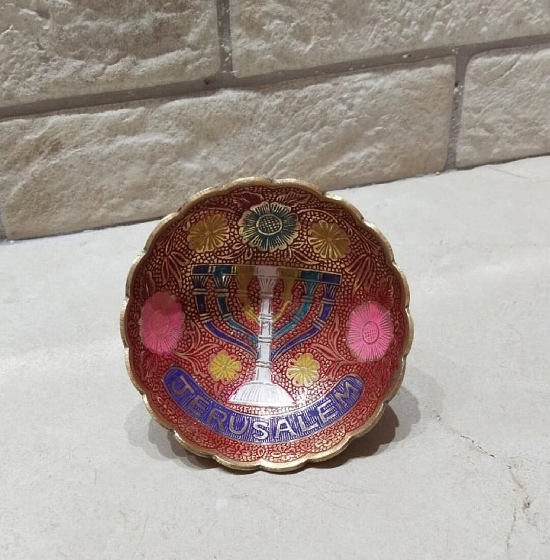 Jewish Jerusalem Israel Plate Brass Bowl Colored Art Hand Made Etsy