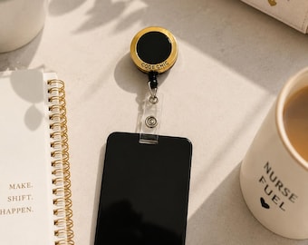 Black Gold RN Badge Reel, Luxury Nurse Badge Holder, Retractable ID Holder, Nurse Accessories, Badge Buddy Set, Gift for Nurse