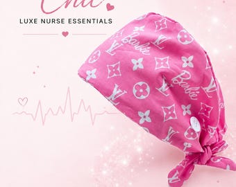 Barbie Coded Satin-Lined Scrub Cap | Nurse Scrub Hat | Adjustable Tie Back | Hair Protection | Pink Nurse Gift