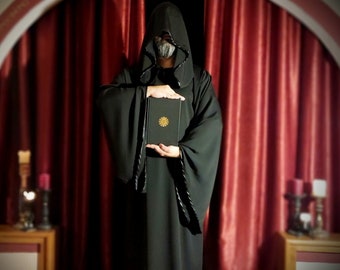 Black Tau Hooded Robe, Robe of a Neophyte, Robe of the Crone, Ritual Robe, Ceremonial Robe, Invocation, A.A., Wicca, Goetia, Left Hand Path