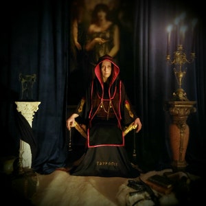 Hecate Cloak, Hecate Ritual Cloak, Black Tau Robe with Hood, Ceremonial Cape, Magic Tunic, Theurgy, Paganism, Witchcraft