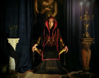 Hecate Cloak, Hecate Ritual Cloak, Black Tau Robe with Hood, Ceremonial Cape, Magic Tunic, Theurgy, Paganism, Witchcraft