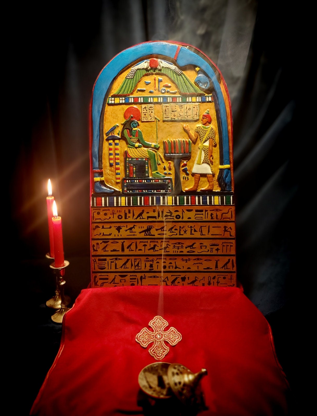 bas relief Stele of Revealing, Egyptian Stele of Ankh-af-na-Khonsu, Aleister Crowley, Thelema, Gnostic Mass