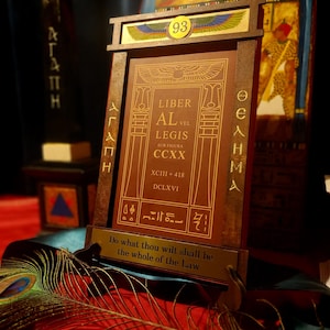 Thelemic Altar Book Holder | Custom Wooden Stand for Liber AL | Engraved with 93 and Thelemic Symbols