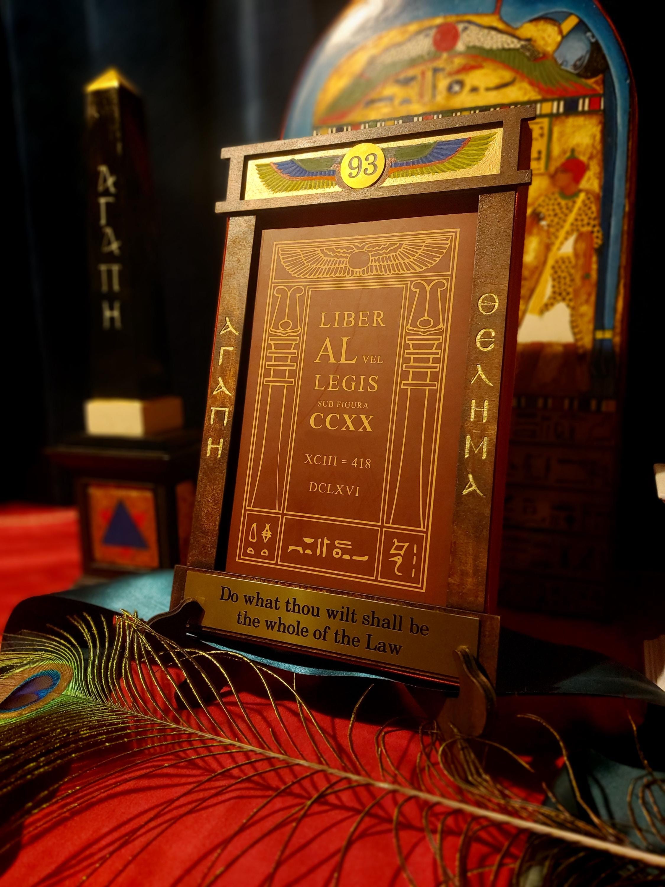 Thelemic Altar Book Holder | Custom Wooden Stand for Liber AL | Engraved with 93 and Thelemic Symbols