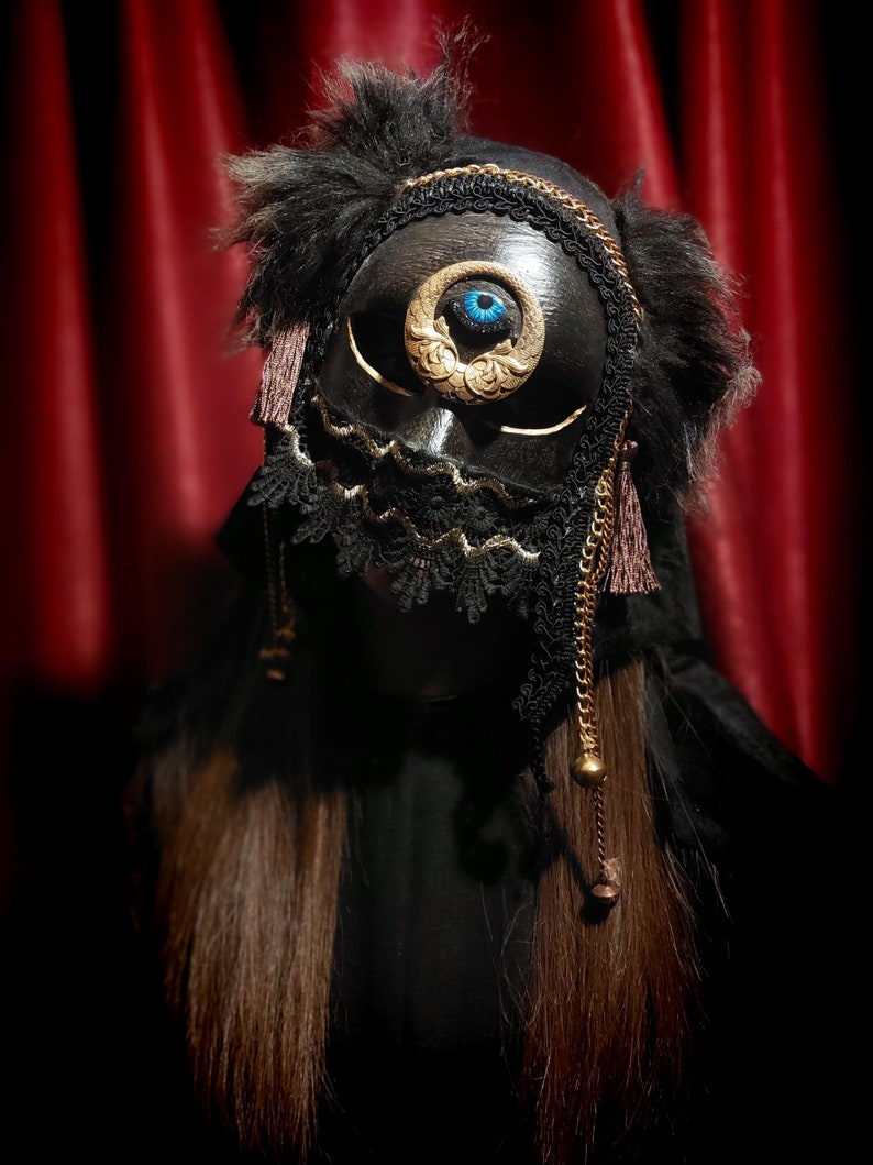 Ritual Veiled Mask With Real Horns - Velvet & Art Nouveau Adornments ...