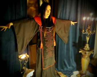 Hecate Robe, Hekate Ritual Robe, Black Tau Robe with Orarium, Ceremonial Robe, Magic Tunic, Theurgy, Paganism, Witchcraft