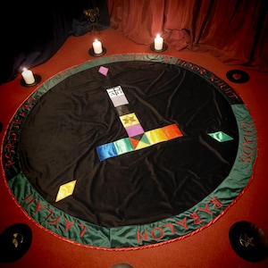 Thelemic Magic Circle – Handmade Protective Circle, Sacred Velvet Cloth with Brass Pentacles based on Magick by Aleister Crowley