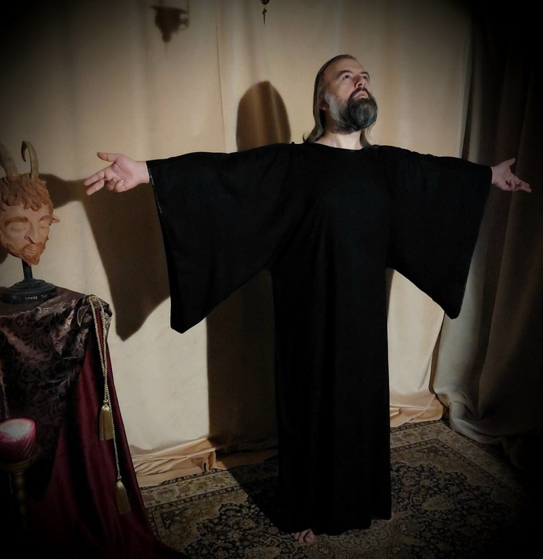 Wikka Robe Black Robe, Magic Robe, Tau Robe, Ceremony Robe, Robe for Initiation ...