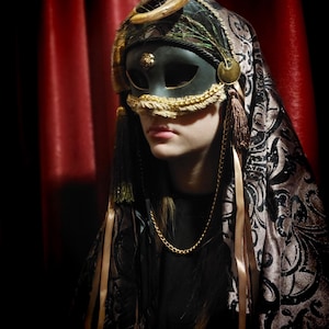 Ritual Veiled Mask With Real Horns - Velvet & Art Nouveau Adornments ...