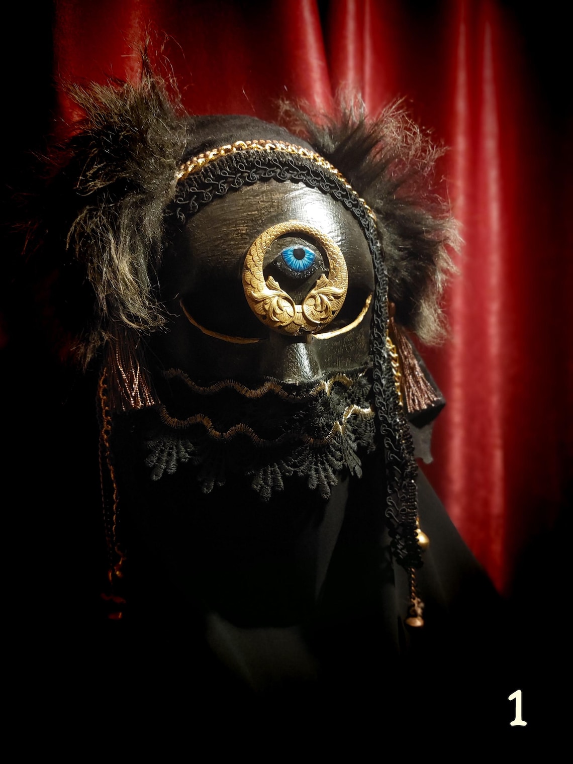 Occult Ritual Mask Ritual Veiled Mask With Real Horns - Velvet & Art Nouveau Adornments ...