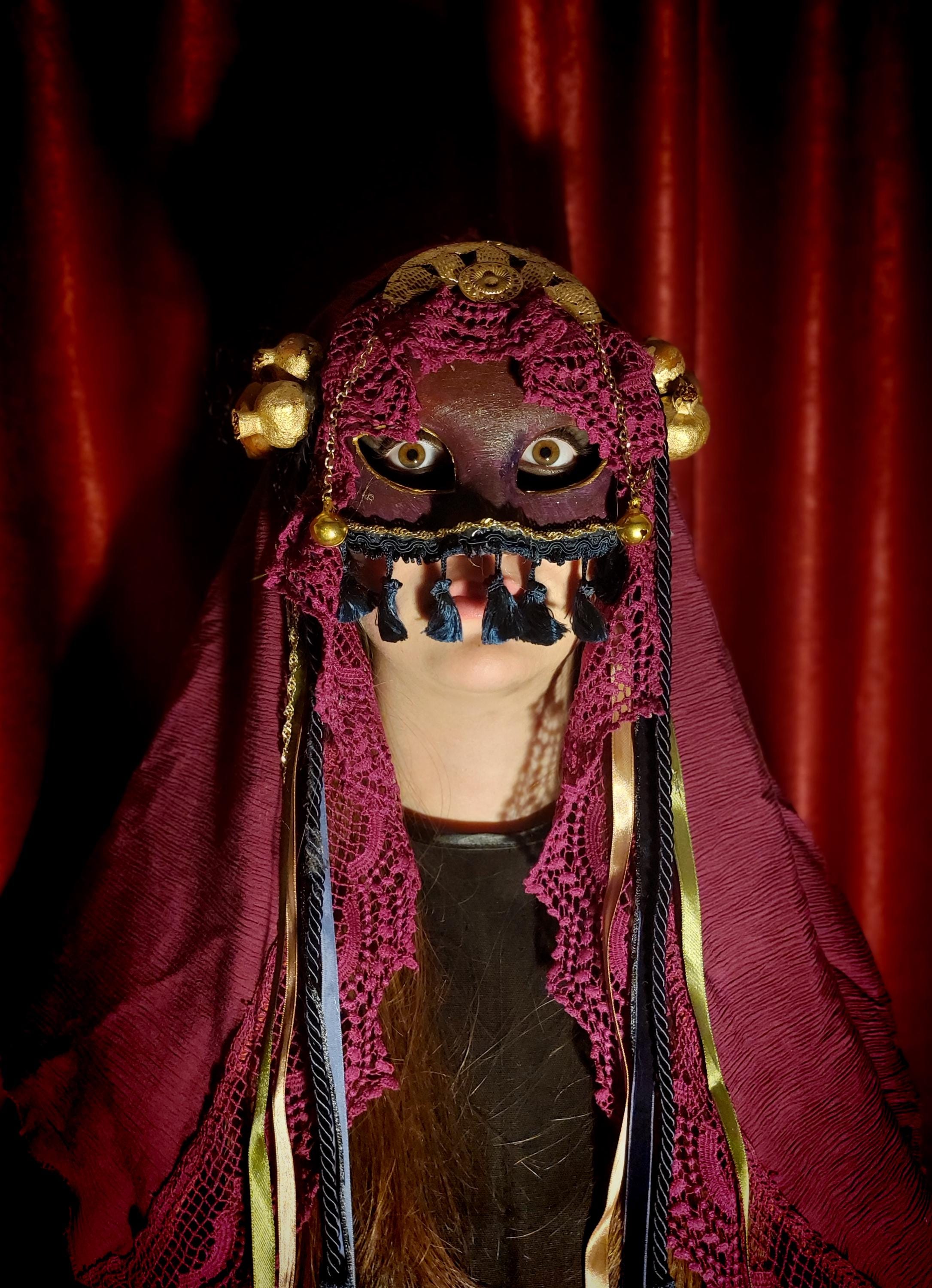 Occult Ritual Mask Ritual Veiled Mask With Real Horns - Velvet & Art Nouveau Adornments ...