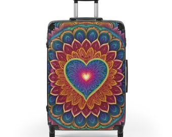 Rainbow Mandala Heart Suitcases