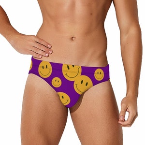 Trendy Smiley Faces on Purple Men&#39;s Beach Swim Shorts – Quick Dry, Comfortable Fit