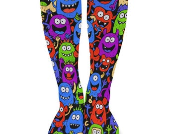 Calzini tubolari con stampa di mostri: calzini colorati con cartoni animati, design unisex alla moda