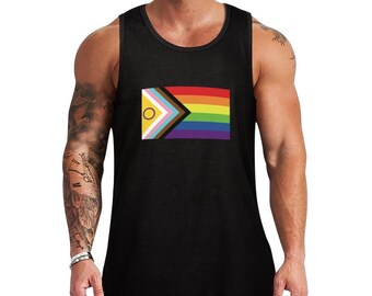 Inclusive Pride Flag DTG 150gsm Custom Printed Tank Tops for Men Muscle Tees
