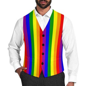 Rainbow Stripe Suit Vest Men, Colorful Vertical Stripe Waistcoat, Pride Vest, Made to Order Festival Vest