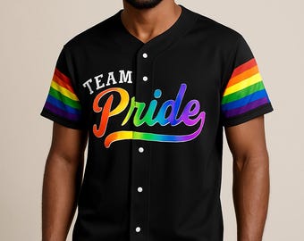 Team Pride Men's Baseball Batting Jacket - Rainbow Sleeve Design - White Outline | Sublimation Print | Comfortable Polyester Sports Jacket