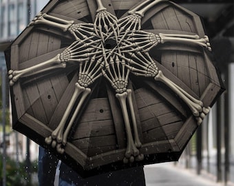Gothic Skeleton Mandala Umbrella | Dark Academia Travel Umbrella | Windproof Auto Open Close