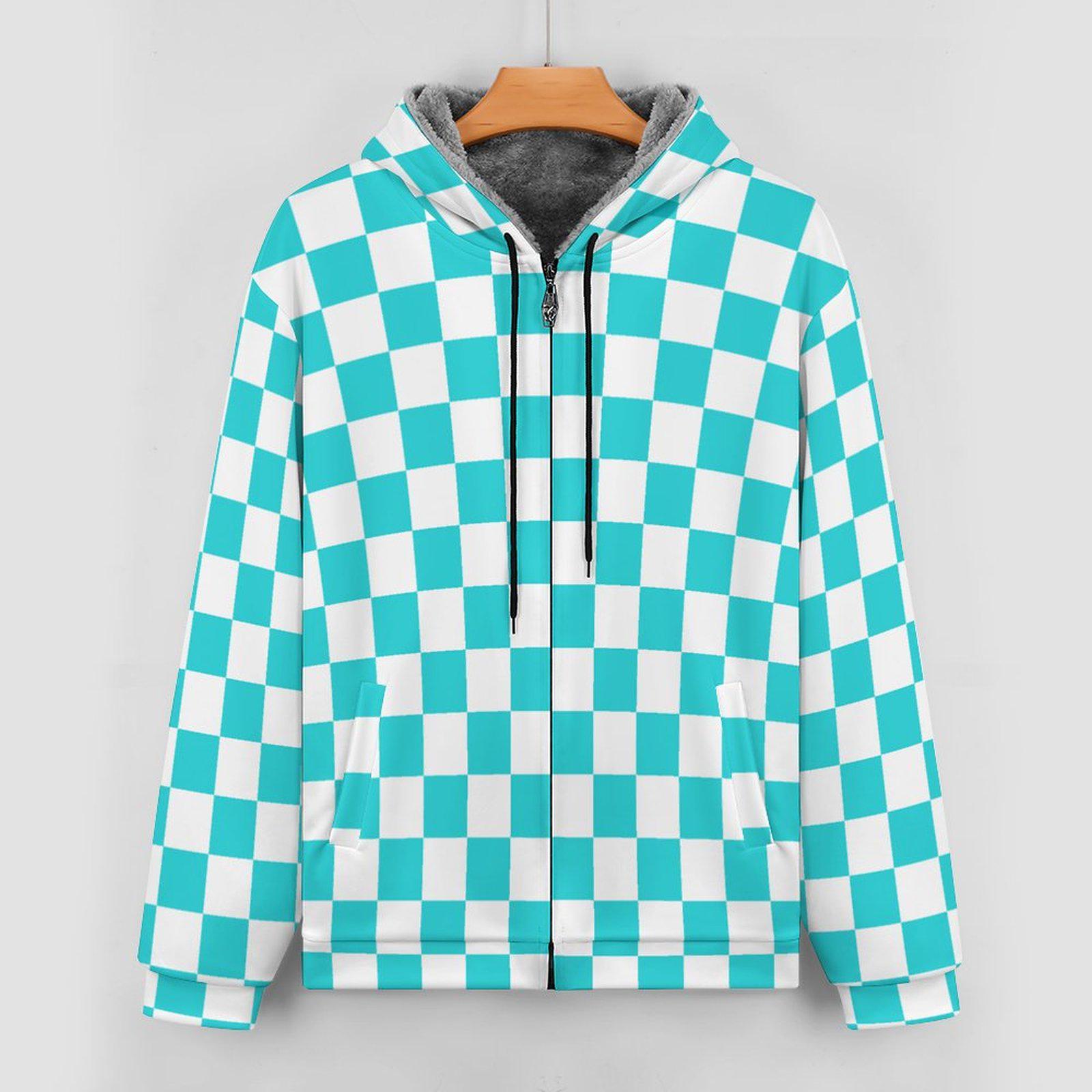 Aqua Checkered Plush Lined Hoodie: Scuba Fabric, Made to Order - Etsy