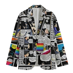 Life in the Funny Papers Men&#39;s Casual Flat Lapel Collar Blazer