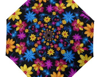 Celestial Floral Kaleidoskop-Schirm: UV-Schutz, winddicht
