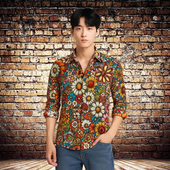 long sleeve floral dress shirt Flower Printed Long Sleeve Casual Shirts men TS0915