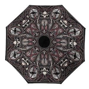 Gothic Skull Mandala Umbrella - Dark Cathedral Stained Glass Auto Open Close - Windproof Travel Umbrella - Medieval Gothic Art
