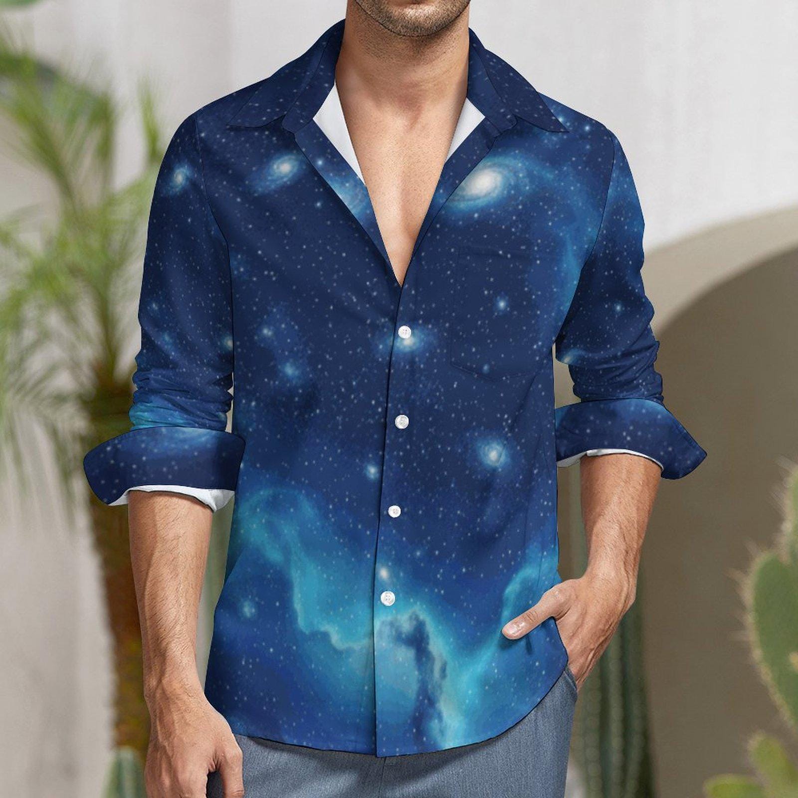 galaxy dress shirt Pastel Iridescent Holographic Glitter Stars Galaxy Men's Casual Long Sleeve  Button Down Pocket Shirt