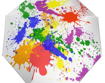 Rainbow Pride Paint Splatter Umbrella, Colorful LGBTQ Compact Folding Umbrella, Pride Month Gift Umbrella, Made to Order Artist Umbrella