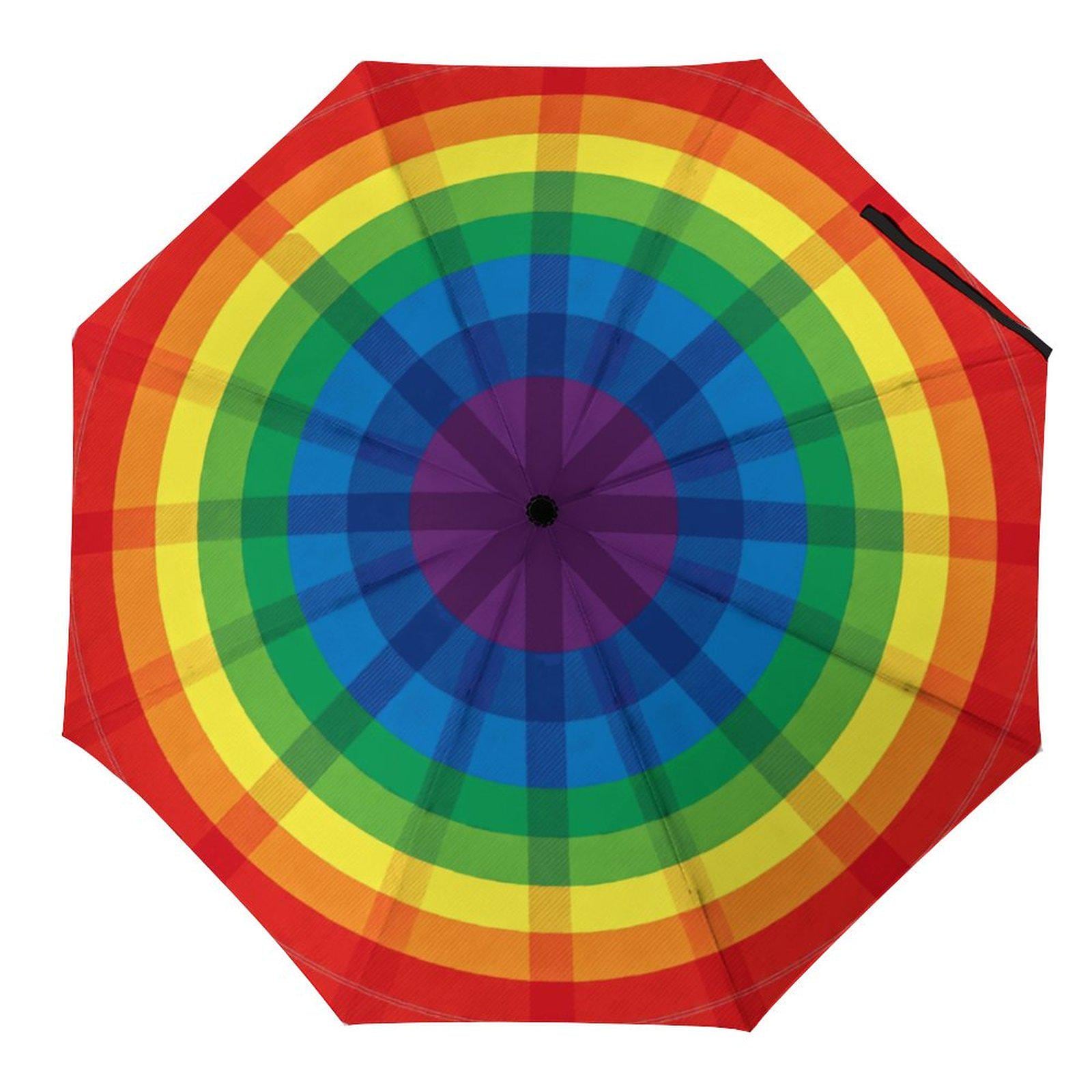 80KPH 12 BACCHETTE Ombrello Pieghevole Antivento Robusto Donna Uomo - Pioggia Automatico Apri e Chiudi - Fibra di Vetro - Multicolore Colorati Arcobaleno - Manico con Moschettone