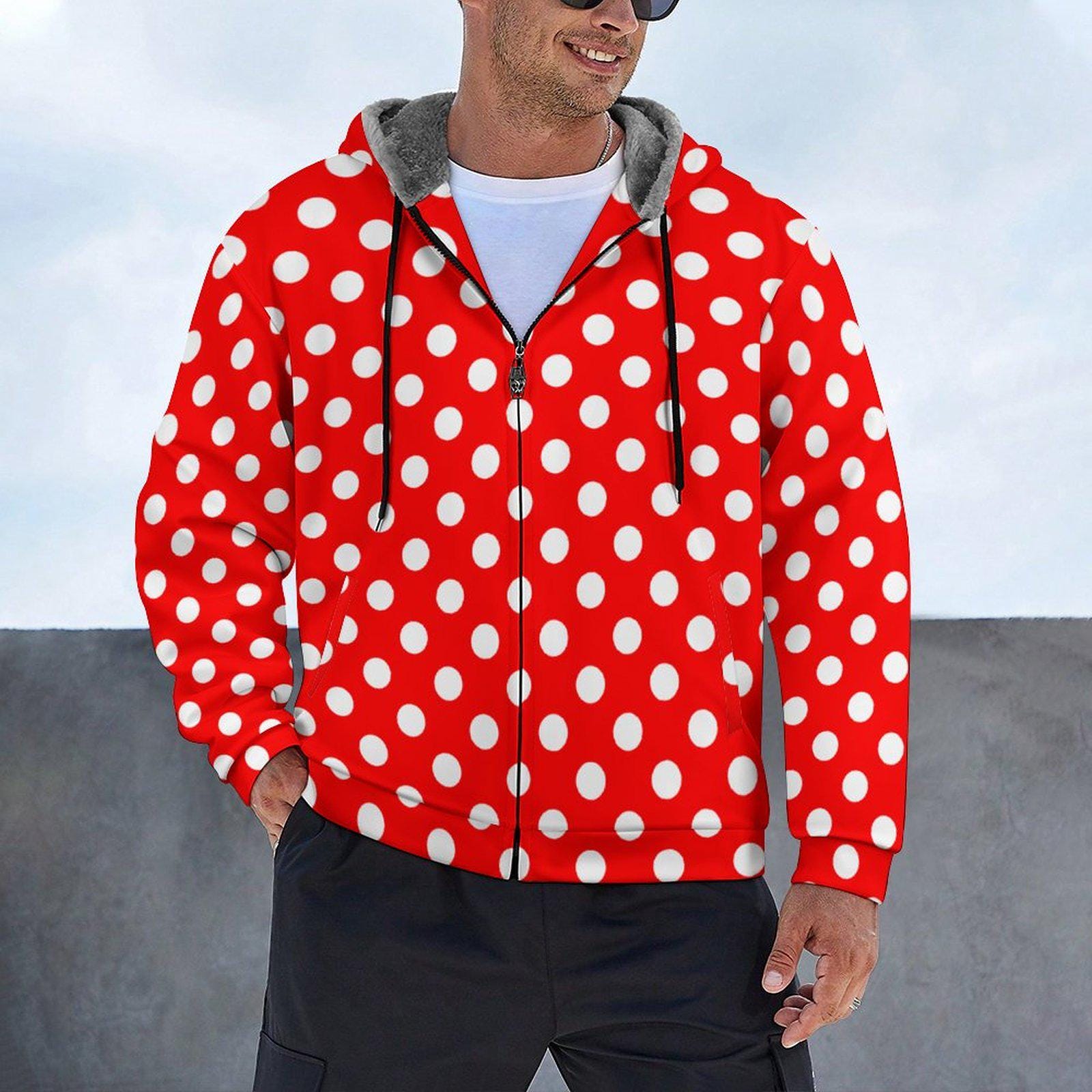 Red Polka Dot Plush Hoodie: Sublimation Print Scuba Fabric Jacket