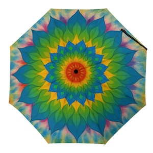 Colorful Mandala Compact Umbrella – Made-to-Order Auto Open Windproof Travel Umbrella | Sublimation Printed Pongee Fabric Rain/Sun Umbrella