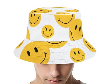 Melting Smiley Face Bucket Hat Unique Trippy Bucket Hat Men